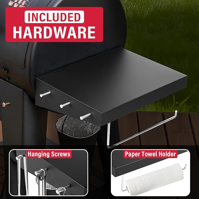 Utheer Grill Side Table Shelf for Pit Boss Lexington 540, Pit Boss Grill Accessories for Lexington 500 Onyx, PB440D2, PB440FB1 Wood Pellet Grill, Heavy Duty BBQ Prep Station Paper Towels & Tools
