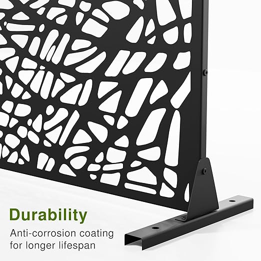 Casaphoria 72" H x 47" W Metal Outdoor Privacy Screen, Freestanding Decorative Divider for Patio, Deck, Balcony, and Garden with Stable Base, Black Net