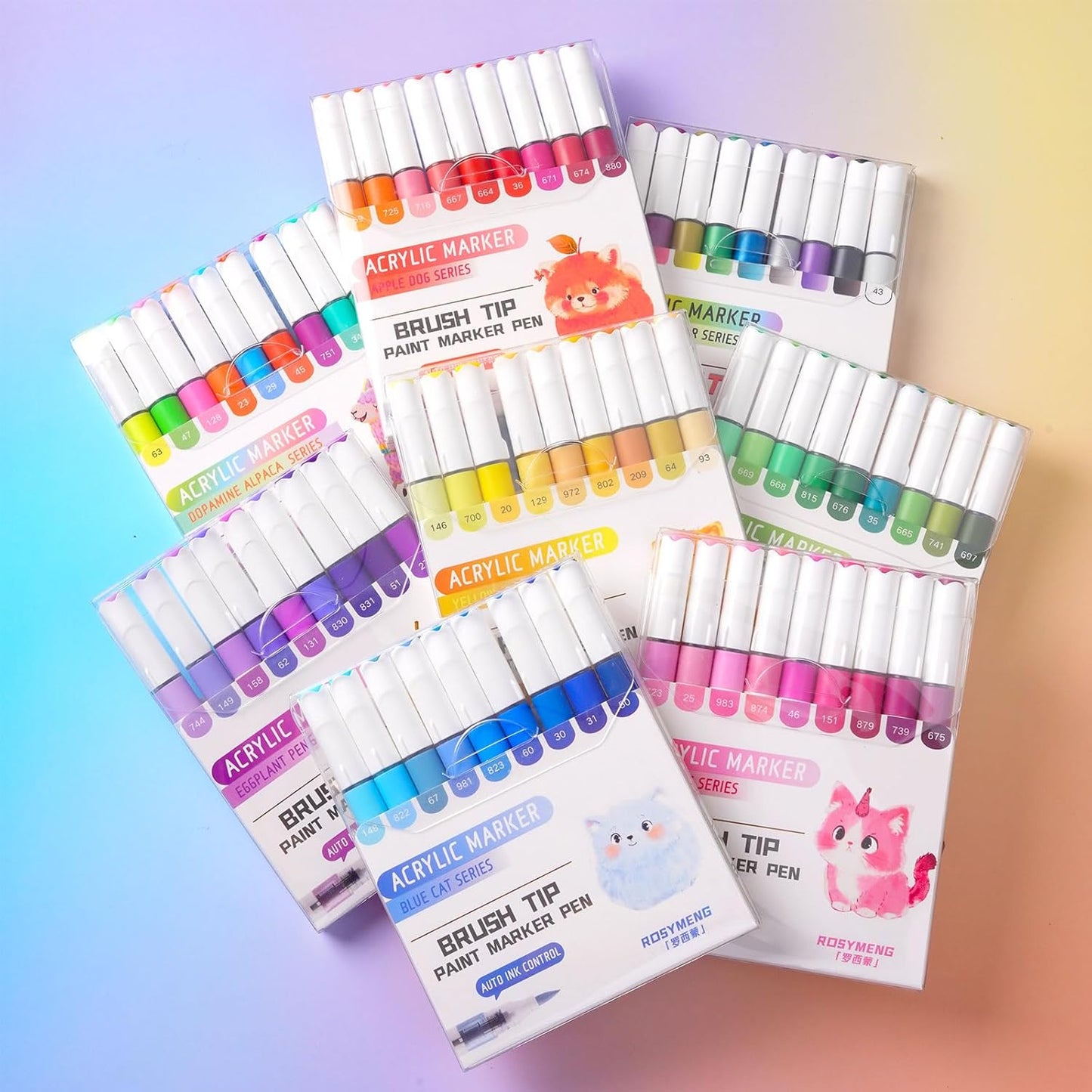 ROSYMENG 9 Color Acrylic Paint Pens,Quick-Drying Waterproof Acrylic Paint Markers, Soft Brush Tip Acrylic Markers for Canvas, Rock Painting, Wood, Stone, Glass, Ceramic, Fabric Painting, DIY Crafts