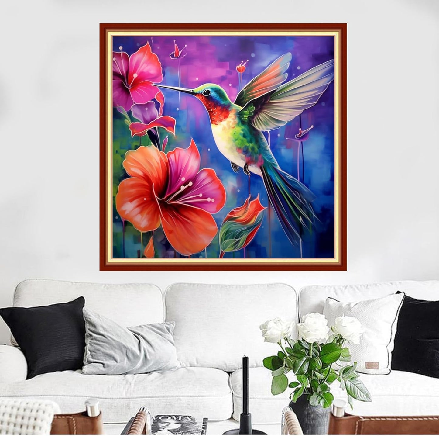 Redxing Stamped Cross Stitch Kits Full Range of Embroidery Starter Kits- Needlepoint Counted Cross Stitch Kits for Beginner Adults 11CT Printed Embroidery Kit-Hummingbirds Gather Honey 18x18 inch