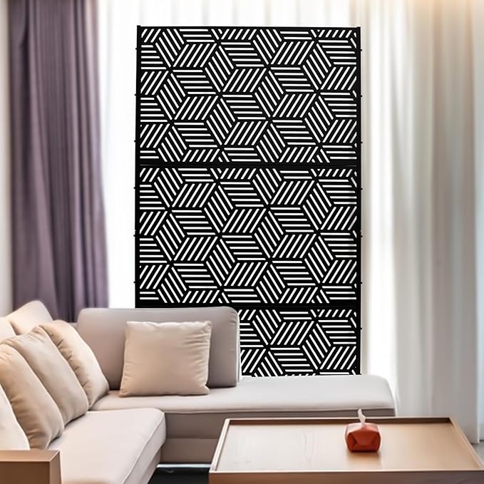 Outdoor Privacy Screen Freestanding, 36" W x 71.5" H Outdoor Decorative Screen Backyard Privacy Fence for Patio Garden Balcony Porch, Black Rhombic Panels