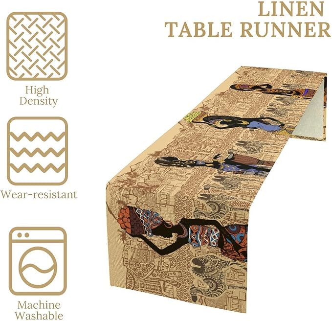 African Black Woman Table Runners, American Art Ethnic Tribe Elephant Table Runners for Wedding Party Banquet Dinner Kitchen Coffee 13x108in