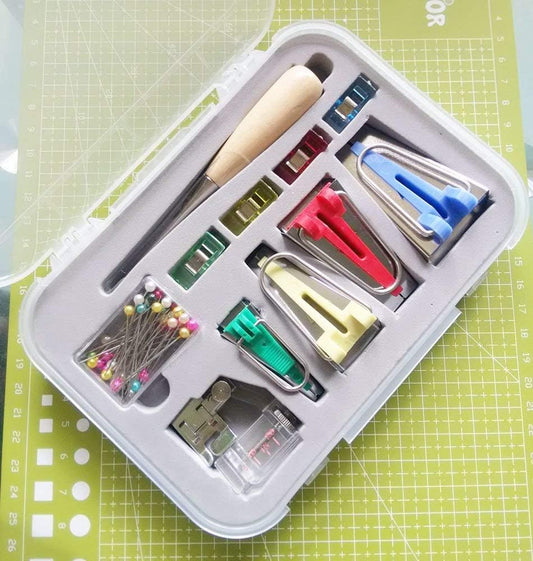 YICBOR Bias Tape Maker 6mm 12mm 18mm 25mm Fabric Bias Binding Maker with Binder Foot Bradawl Quilting Clips Sewing Pins Kit (bias Tape Maker Set)