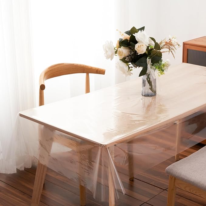 Clear Plastic Tablecloth Protector 70x108 inch Waterproof Oilproof Stain Resistant Wipeable Table Cover for Dining Tables