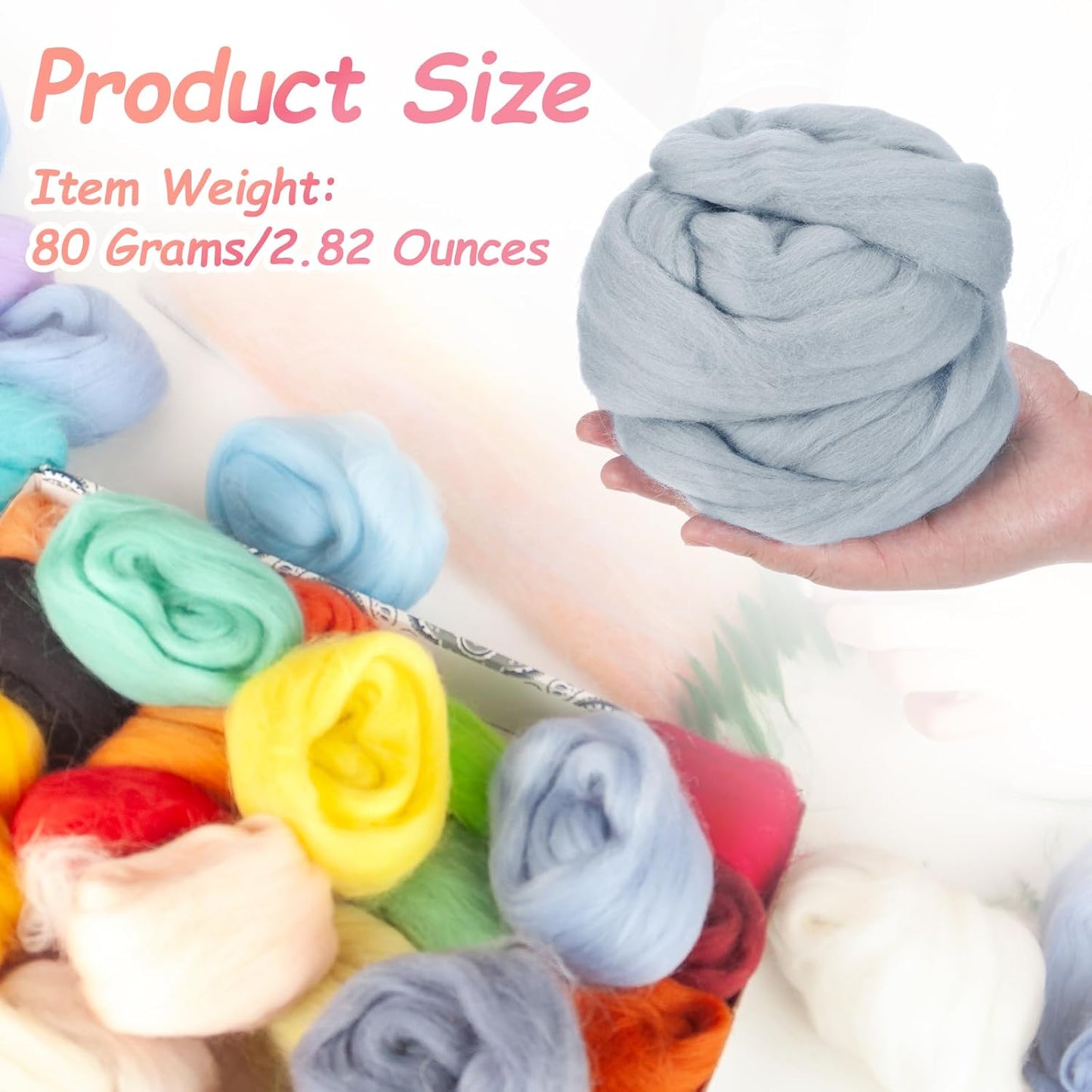 PATIKIL Wool Roving Yarn, 80G/2.82OZ Soft Felting Wool Pure Chunky Roving Yarn Bulk for Needle Felting Knitting Blanket Spinning Weaving DIY Craft, Light Gray