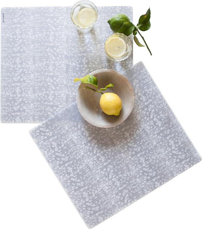 modern-twist 14" x 16" Silicone Rectangular Placemat, BPA, PVC-Free Table Mat, Dishwasher Safe, Cocoon Print in Silver, Pack of 1