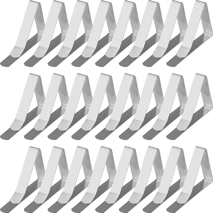 IFAMIO 24 Pack Stainless Steel Tablecloth Clips Metal Table Cover Holder Clamps Ideal Size for Picnic Outdoor Tables Restaurants Weddings Marquees Banquets Graduation Parties