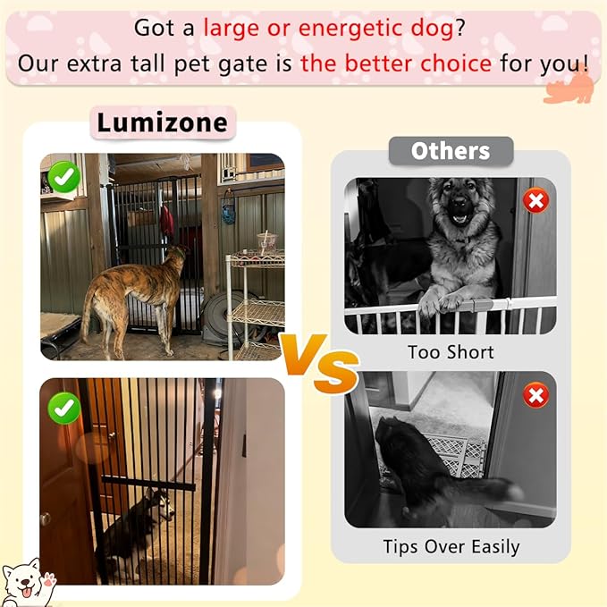 Lumizone Extra Tall Pet Gate 55.12" High Pressure Mounted 50.79"-55.11" Extra Wide (9 Sizes) 1.37" Gap for Cat Dog Stairs Doorway Hallway No Drilling Auto-Close (50.79"-55.11" W, Black)