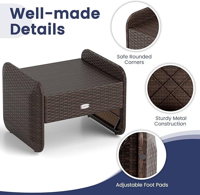 Tangkula 2 Pieces Patio PE Wicker Ottomans with Removable Cushions, Multipurpose Outdoor Furniture for Additional Seating, Footrest and Side Table, Outdoor Footstools for Porch, Backyard (Navy)