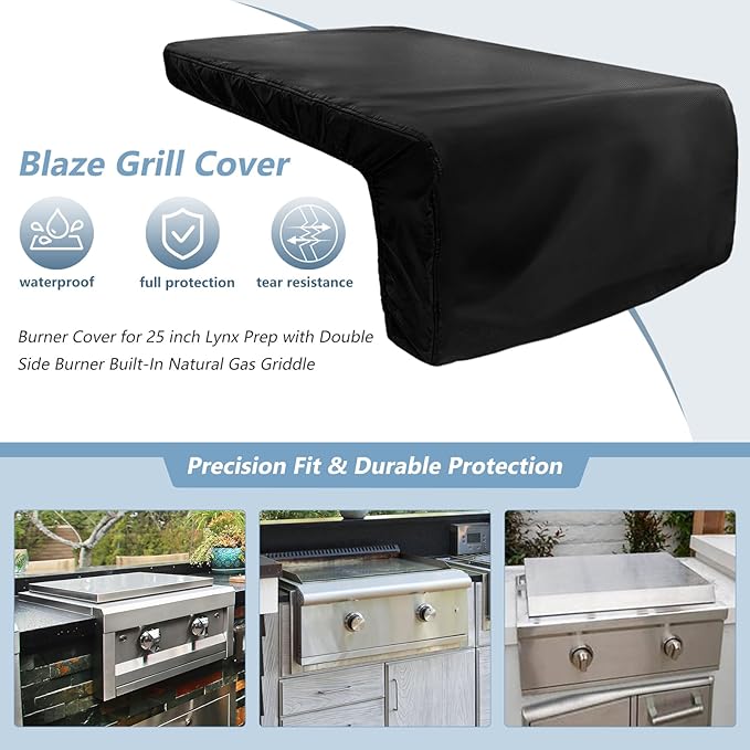 Burner Cover for 25 inch Lynx Prep with Double Side Burner Built-in Natural Gas Griddle,Heavy Duty 600D Waterproof Burner Cover with Plush Lining,Suitable 29''L x 25''W x 13''H,Black