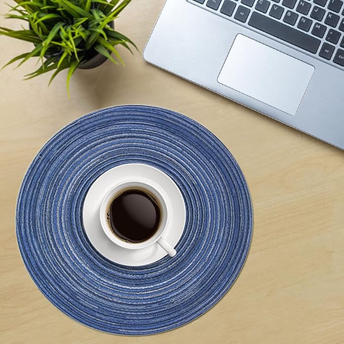 PIGCHCY Round Placemats Set of 8 Round Table Placemats Braided Cotton Place Mats 15 inch for Kitchen Dining Table Holiday Party (Blue)