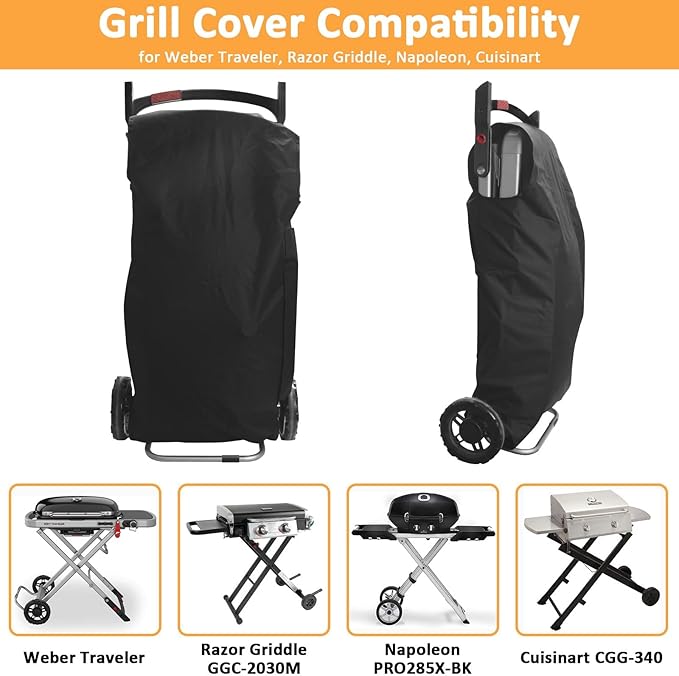 Grill Cover for Weber Traveler Portable Gas Grill, Waterproof Grill Cover for Weber Portable Gas Grill 9010001 Series Models, 600D BBQ Cover Replacement for Traveler Cover