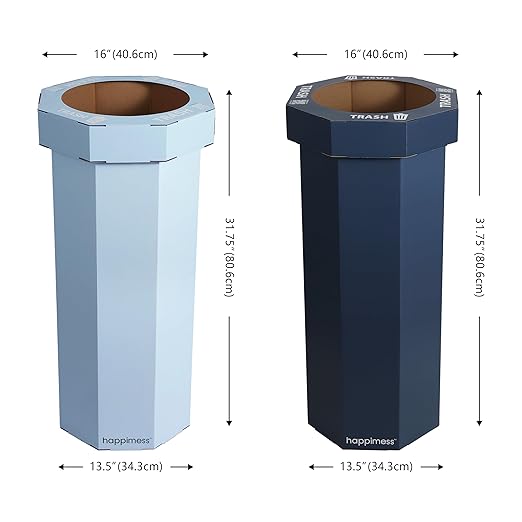 Eyely MPH1302B-2SET Sal 25-Gallon Disposable Corrugated Cardboard Event Trash Can and Recycling Bin for BBQs, Parties & Events & Outdoor Activities, Tide Pool Blue/Denim Blue (Set of 2)