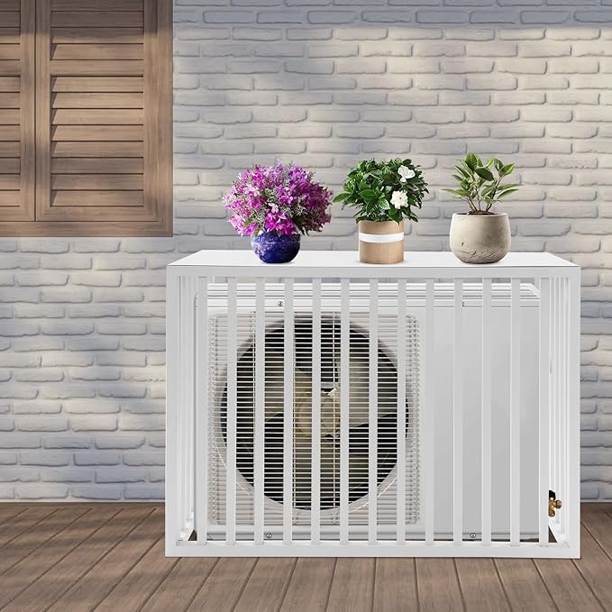 White Air Conditioner Fence with Top Cover, 4 Panels 39.4 "L x 19.7 "W x 27.6" H Privacy Fence Panels for Outside, Freestanding Metal Trash Can Hider Outdoor, No-Dig Air Conditioner Sun Blocker Kit