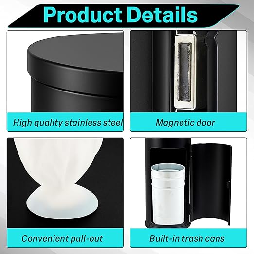Zonon Stainless Steel Floor Stand Wipe Dispenser with High Capacity Built-in Trash Can Fits Wipes on Rolls 36" Weighted Floor Stand Wet Wipes Holder for Gym School Office Home Commercial (Black)