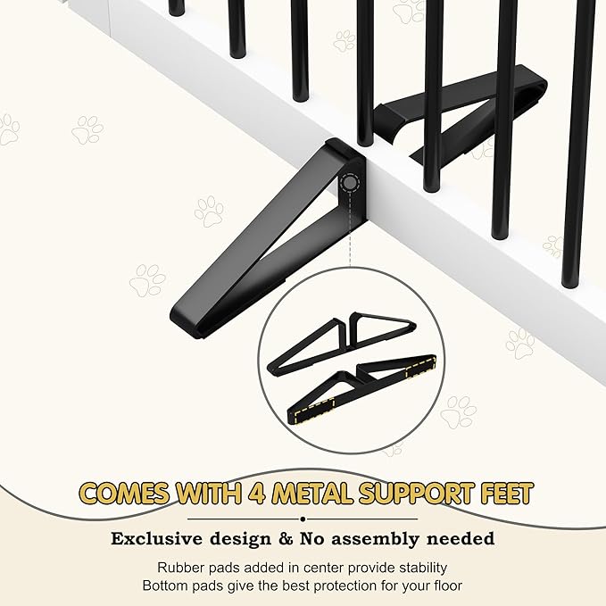 Freestanding Pet Gates with Walk Through Door, Dog Indoor Fence, Dog Gate for The House, Stairs, Extra Wide Pet Gate, Support Feet Included, 120 Inch Wide, 6 Panels 24" Tall, White & Black