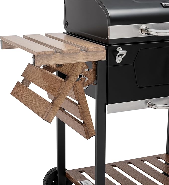 Royal Gourmet CD1824M 24-Inch Charcoal Grill, BBQ Smoker with Handle and Folding Table, Perfect for Outdoor Patio, Garden and Backyard Grilling, Black, Medium