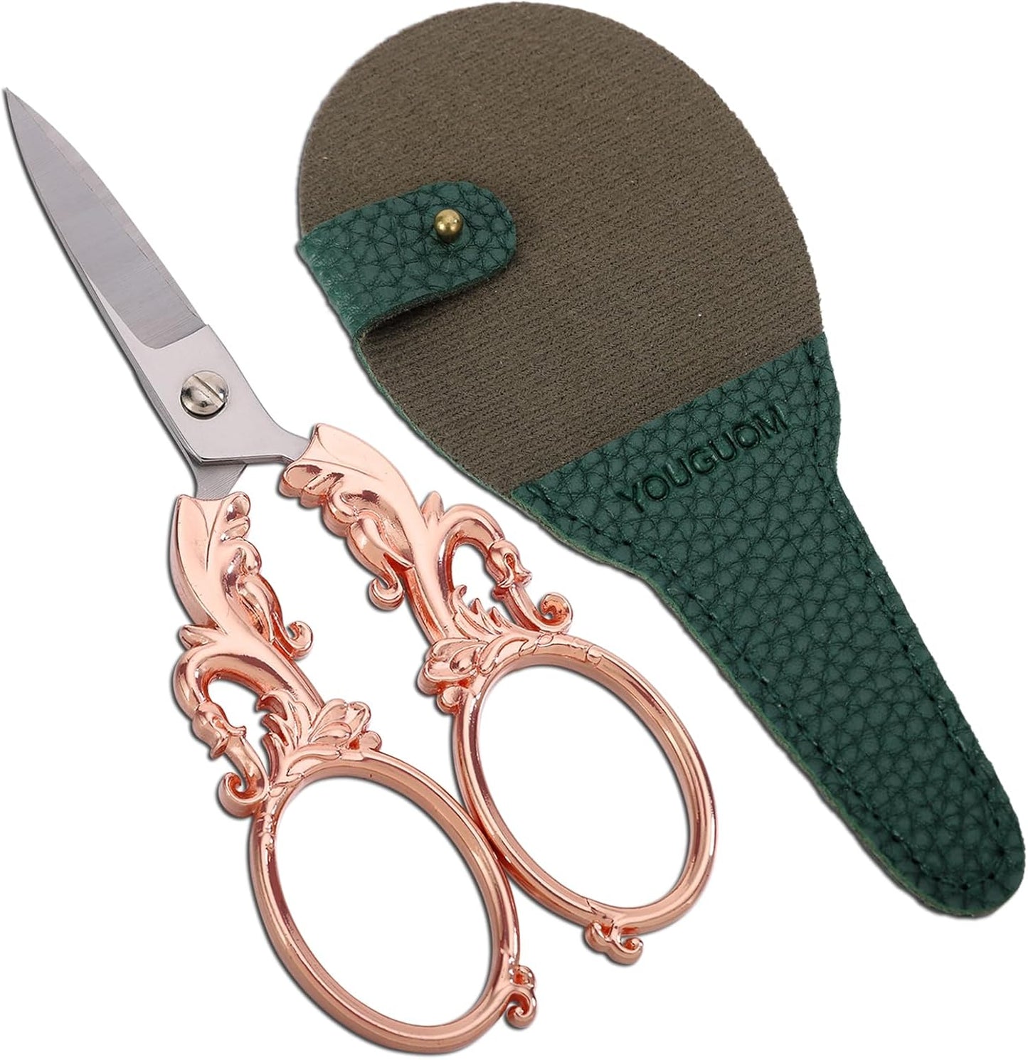 Sewing Scissors, Multipurpose Craft Scissors with Sheath for Arts Crafting Office Home School Paper Fabric Cutting Sharp Shears, 5.3in Rose Gold Big Handles