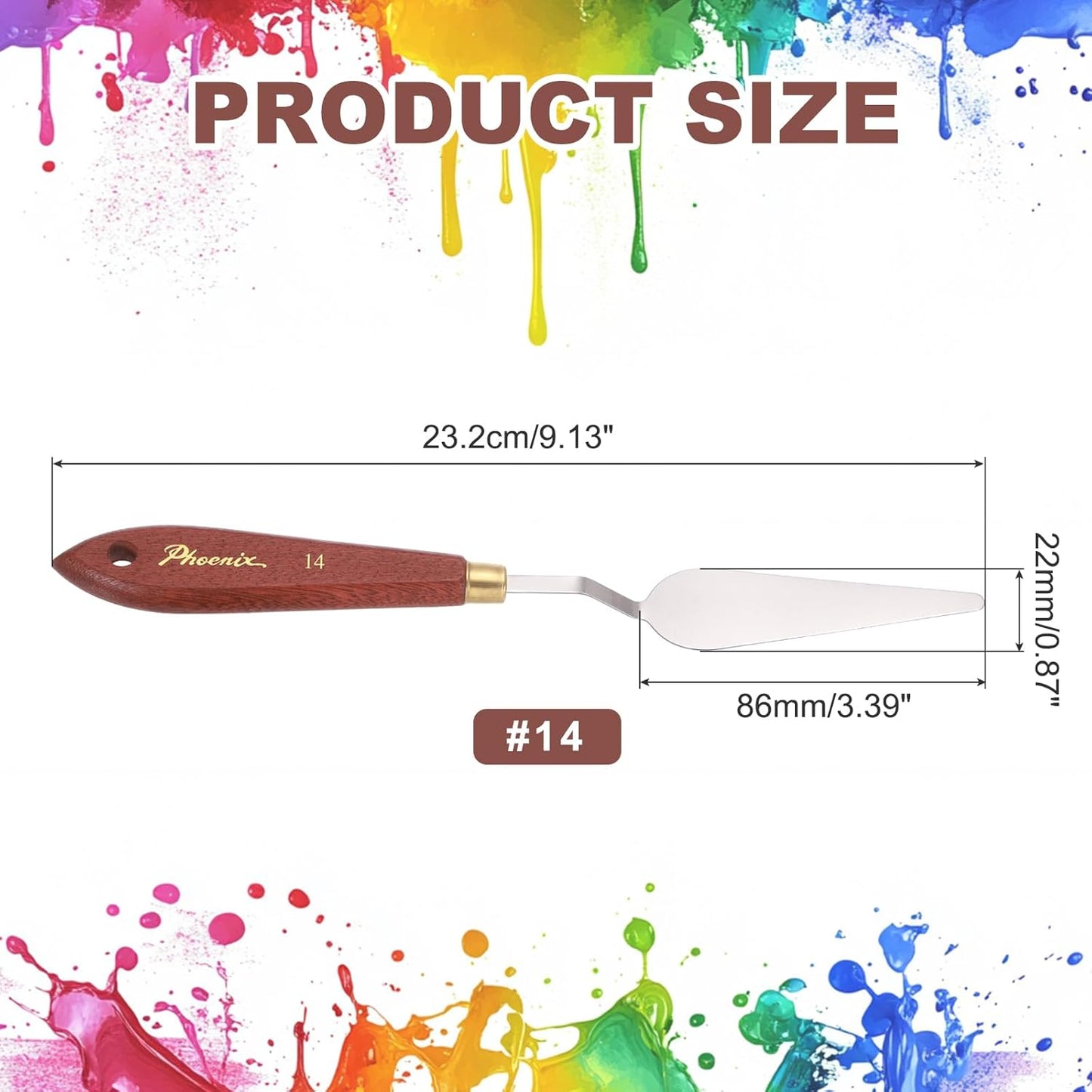 MECCANIXITY Pack of 1 Palette Knife No.14, 9.1" Long Palette Knives with Stainless Steel Flexible Spatula Pallet Knife and Wood Handle for Scraping, Mixing, Oil Acrylic Painting Canvas