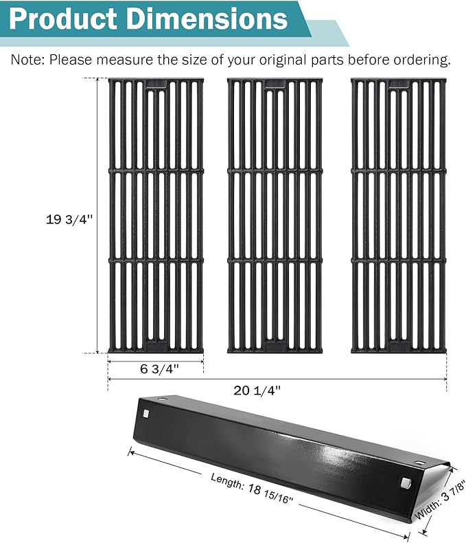Criditpid Grill Replacement Parts for Char Griller 5050, 5650, 3001, 3030, 5072, 4000, King Griller 5252 Grill Models, Cast Iron Grill Grates and Heat Plates Tent for Char-Griller Replacement Parts