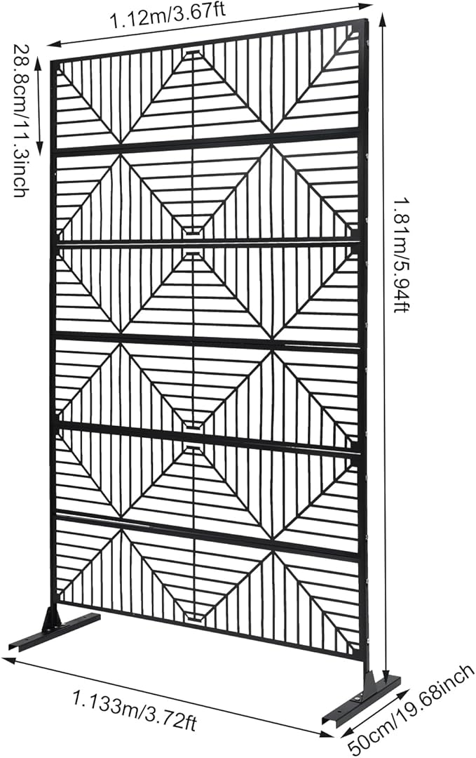Metal Outdoor Divider 71x40'' Privacy Screens 6 Panels Privacy Fence with Stripe Pattern, Freestanding Decorative Privacy Screen for Patio Balcony Deck Garden Backyard (Model C)