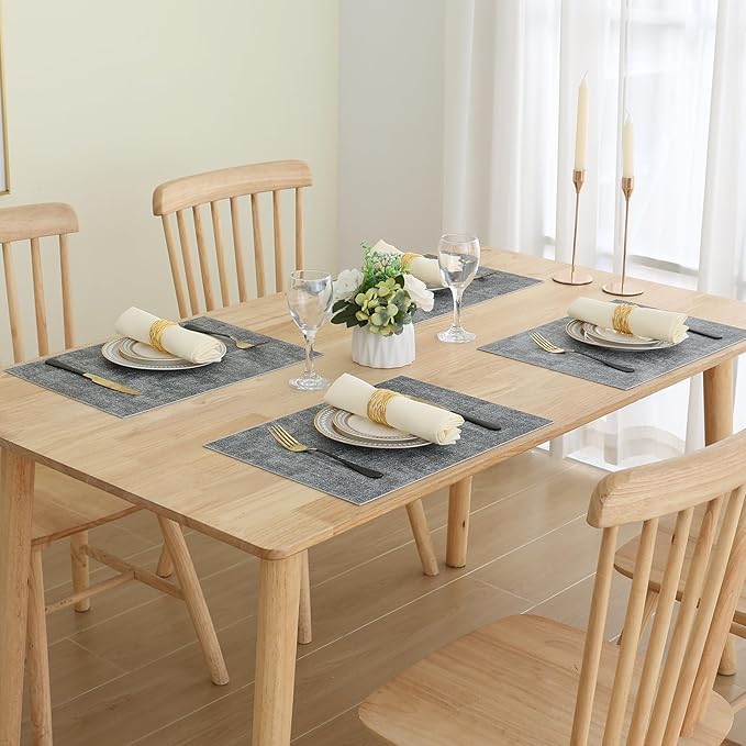 Homaxy Faux Leather Heat Resistant Placemats for Dining Table Set of 12, Waterproof Wipeable Washable PU Table Mats, Easy to Clean Anti-Slip Place Mats, 11.8" x 17", Black & White