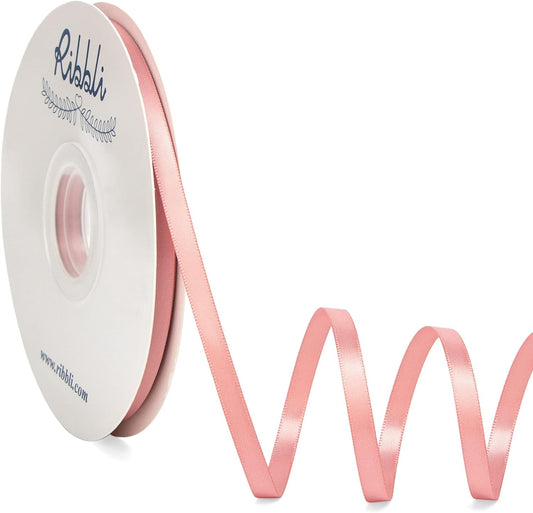 Ribbli Rose Gold Satin Ribbon,Double Faced Satin 1/4 inch x Continuous 50 Yards,Rose Gold Ribbon Use for Bows Bouquet,Gift Wrapping,Wedding Decoration,Floral Arrangement