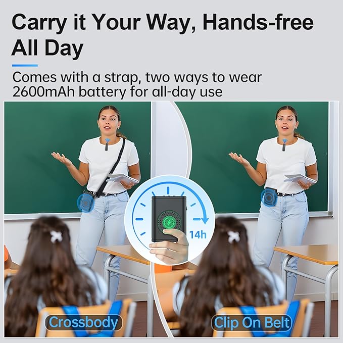 Moman Voice Amplifier with Wireless Lavalier Microphone, Zero Whistling Low Latency Portable Speaker, Personal PA System with Wireless Clip on Mic for Teachers Classroom Yoga Tour Guide Meeting Coach