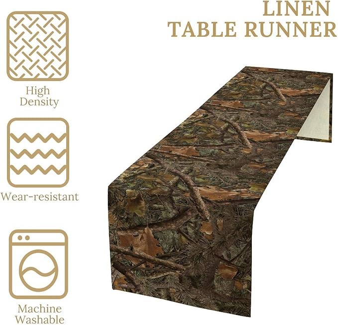 Camo Hunting Table Runner, Mossy and Oak Camouflage Patterns Table Runner for Kitchen Dining Party Home 13x36in