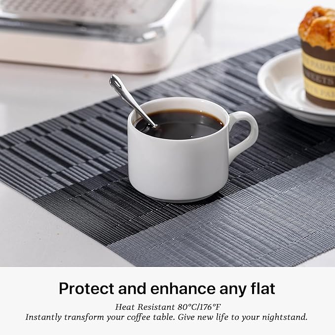 LEXMORE Placemats Vinyl/Plastic Woven Place Mats for Kitchen Table Indoor/Outdoor Washable Placemat Wipeable Dining Table Mats Set of 12 (Silver Gray Black)