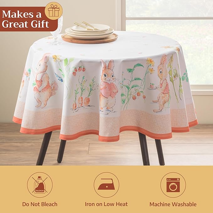 Maison d'Hermine Table Cloth Round Table 100% Cotton Tablecloth for Dining Room, Farmhouse, Home, Hotel, Parties & Wedding - Ideal for Easter Decorations Spring & Summer (Bunny Party, 63" Round)