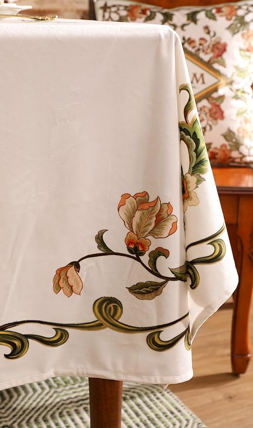 patdrea Designer Linen Rectangle Tablecloth,Vintage French Floral Tablecloths,Wrinkle Free Table Cloth,Decorative Table Cover Cloth for Kitchen,Dining,Tea Party,Home,Christmas,63"*87"