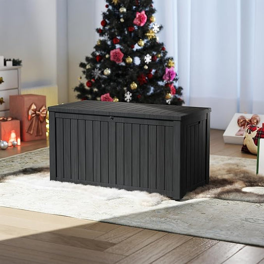 180 Gallon Outdoor Storage Box Waterproof, Resin Deck Boxes with Lockable Lid & UV-Resistant for Patio, Pool, Garden Furniture Cushions & Accessories, Black