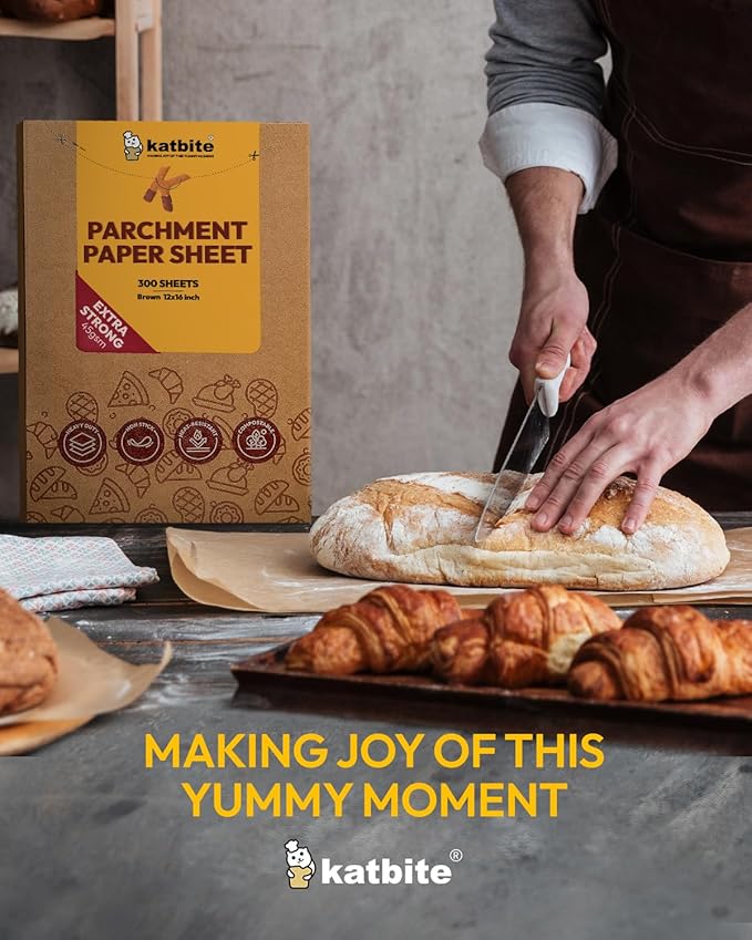 Katbite 300 Sheets 12x16 In Parchment Paper, Heavy Duty Baking Paper, Unbleached Non-stick Sheets for Air Fryer, Grilling, Steaming Cooking Bread Cake and Wrapping Foods