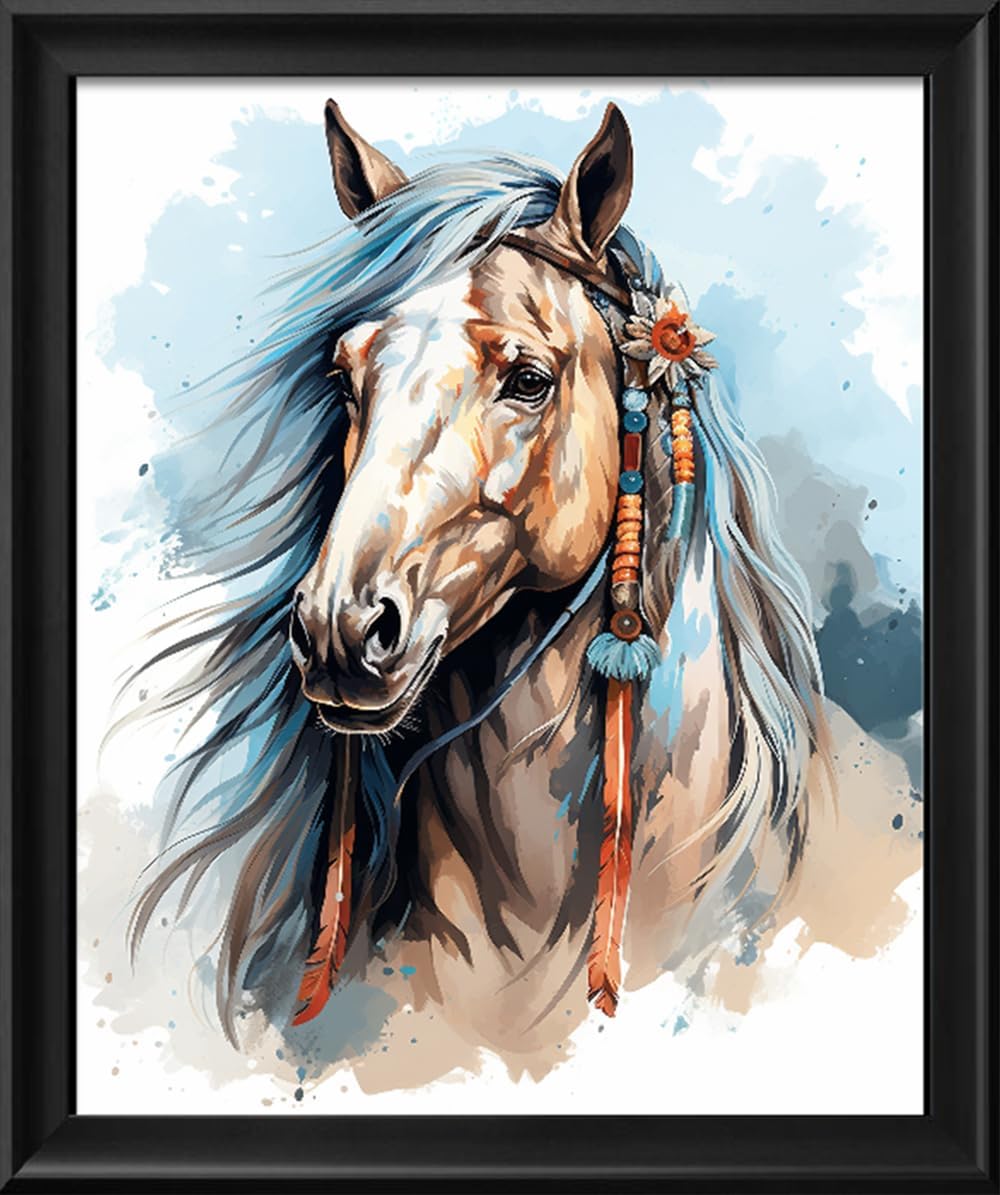 Leczany Cross Stitch Stamped Kit for Adults or Kids - Colored Horse | DIY Embroidery Starter Patterns Craft Kit Needlepoint for Beginner | 11CT, 3 Strands | 13.8x16.9 inches