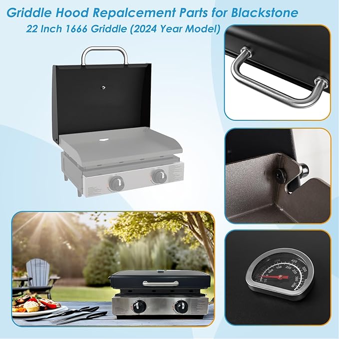 Upgrade Hinged Lid for Blackstone 1666 22 Inch Omnivore Griddles (2024 Model), Griddle Hard Cover Flat Top Lid for Blackstone 22" Griddle Lids 1666 2205 for Blackstones Tabletop Griddle Hood