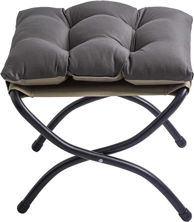 15" Foldable Foot Stool Ottoman with Metal Frame - Washable Dark Grey Upholstered Indoor/Outdoor Footrest for Living Room, Bedroom, Patio - Space-Saving Compact Design