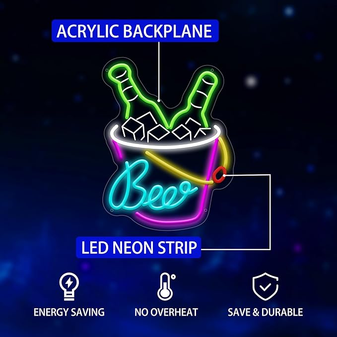 Beer Neon Sign for Wall Decor Dimmable Beer Neon Signs Bar Led Sign for Man Cave Light Up Sign for Bedroom Home Bar Shop Pub Bistro Party Hotel Game Room Decor Gifts