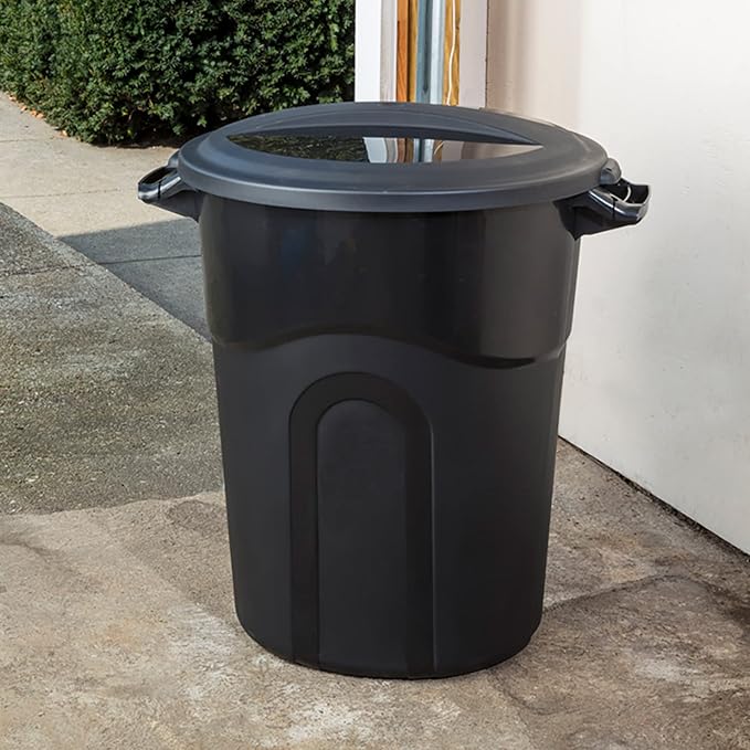 United Solution 20 Gallon Round Waste Container, Black, Easy to Carry Garbage Can with Sturdy Construction, Pass-Through Handles & Attachable Click Lock Lid, Indoor or Outdoor Use, 2-Pack, (TI0087)