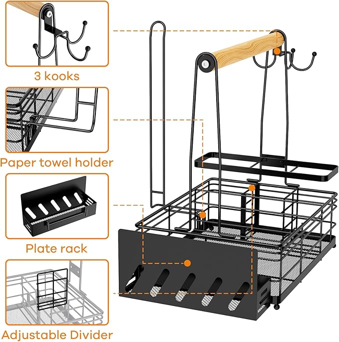 Grill Caddy, BBQ Caddy with Paper Towel Holder & Utensil Holder, Picnic Caddy Organizer for Outdoor Cooking, Camping Essentials, Tailgating, Camping Must-Have for Patio, RV, Camper