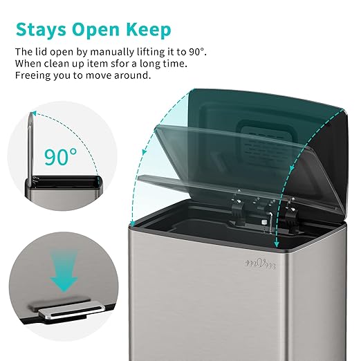 mVm Kitchen Trash Can, 40Liter / 10.6 Gal Brushed Stainless Steel Trash Can With Lid And Foot-Pedal, Soft-Close, Odor Control,Anti-Fingerprint,Garbage Can For Kitchen,Living Room,Office(Metallic Gray)