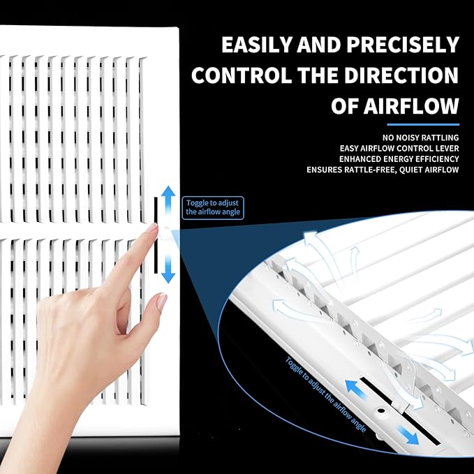 24x4 Vent Register [Duct Opening], Vent Covers for Home Ceiling, Two-Way Ventilation Register, Adjustable Solid Steel Wall Register Vent Cover (24"W x4"H [Duct Opening])
