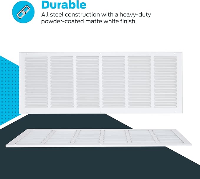 EZ-FLO 30 x 12 Inch (Duct Opening) Return Air Vent Cover for Wall or Ceiling, Solid Steel Return Air Grille, HVAC Vent Cover, White, 61648