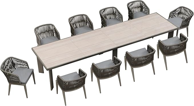 PURPLE LEAF 11 Pieces Outdoor Dining Extended Upgrade Table and Chairs Set Patio Dining Set Aluminum Wicker Rattan Patio Furniture Set for Lawn Garden Backyard Grey