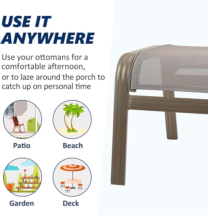 Patio Dining Chairs Footstools Outdoor Aluminum Ottoman Assembled Footrest Side Table 2 Set Champagne