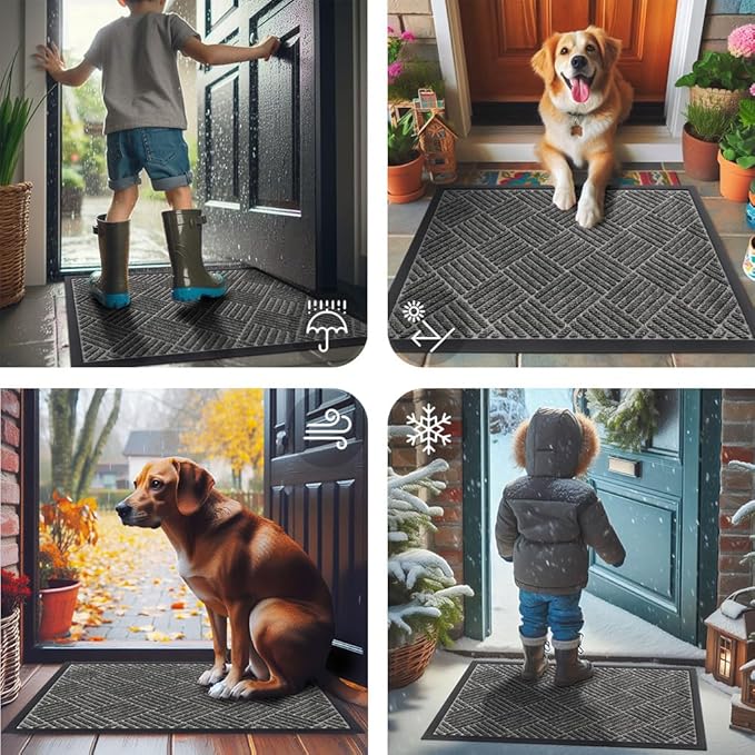 Smiry Front Door Mat Outside Entrance, Heavy Duty Outdoor Indoor Natural Rubber Doormat, Non Slip, Trap Dirt and Moisture, Easy Clean, Low Profile Patio Porch Entryway Mat, 29.5x17, Mix Black