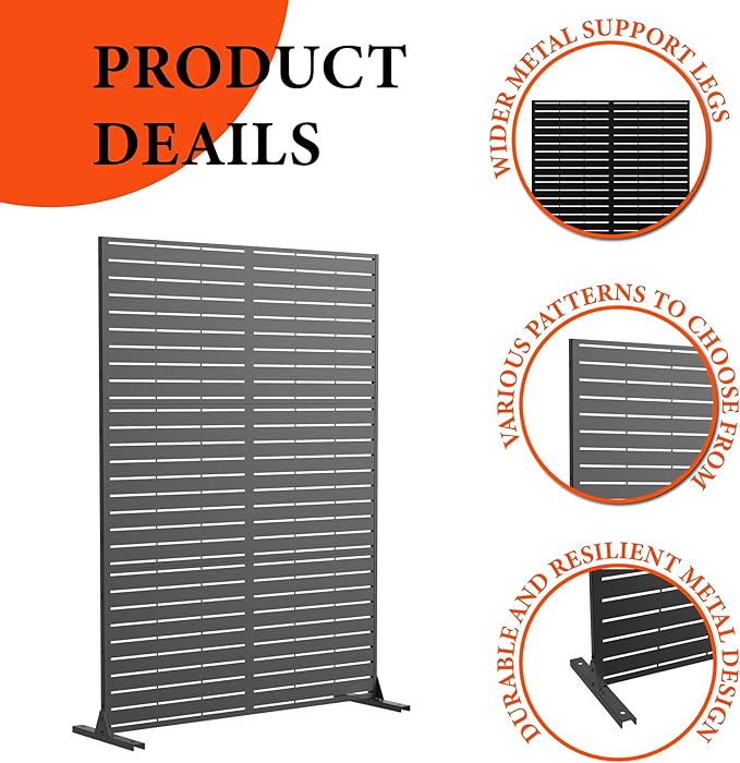 GarveeLife Metal Privacy Screen 72" h x 47" w, Outdoor Privacy Screens and Panels, Freestanding Decorative Fence for Patio Lawn Garden Deck Balcony, 3-Panel with Stand for Outdoor & Indoor Use