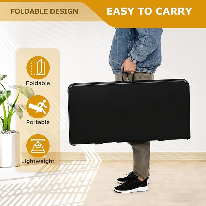 FDW 34" Folding Card Table Plastic Table Portable Square Height Dining Table Perfect for Party and Parties Backyard Events, Black
