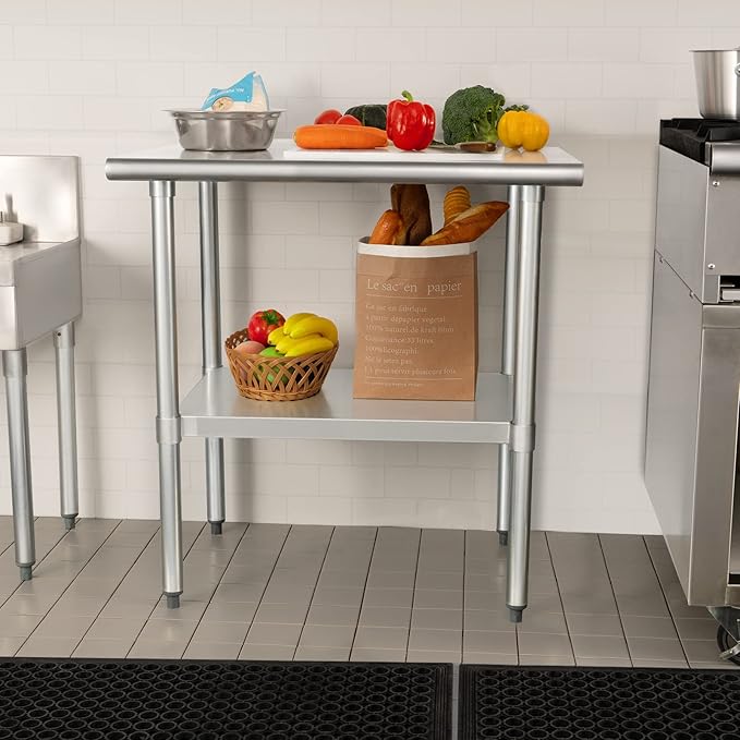 HARDURA Stainless Steel Table 24X30 Inches with Undershelf and Galvanized Legs NSF Heavy Duty Commercial Prep Work Table for Restaurant Kitchen Home and Hotel