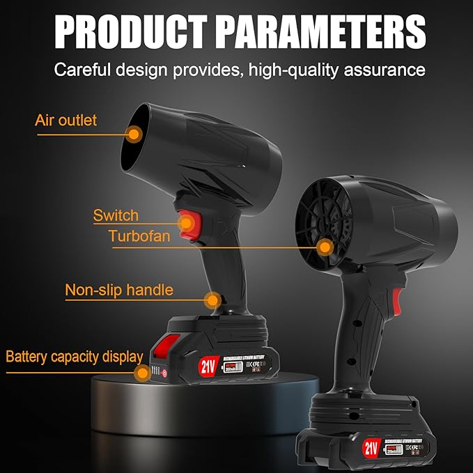 Leaf Blower Cordless with Battery and Charger, 21V Hand Held Blower, Turbo Air Jet Blower, Portable Handheld Leaf Blower with Adjustable Speed for Patio, Lawn Care, Car Snow, Blowing Leaves and Dust